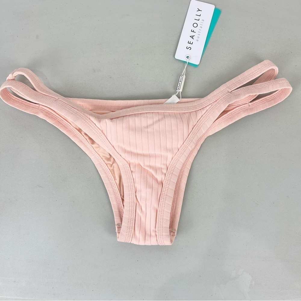 NEW Seafolly Inka Ribbed Brazilian Strappy Bikini Bottom Cheeky Women's Size 8